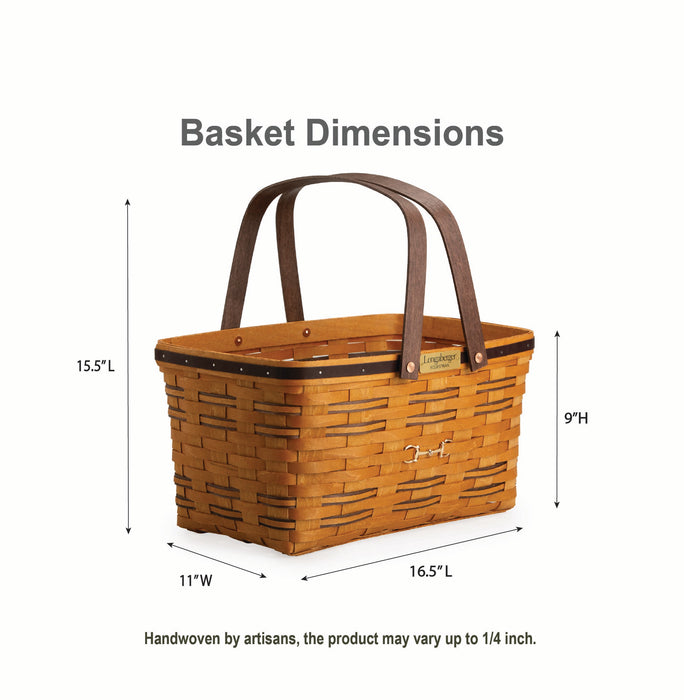Collector's Equestrian Large Market Basket with Protector - Leather Trim