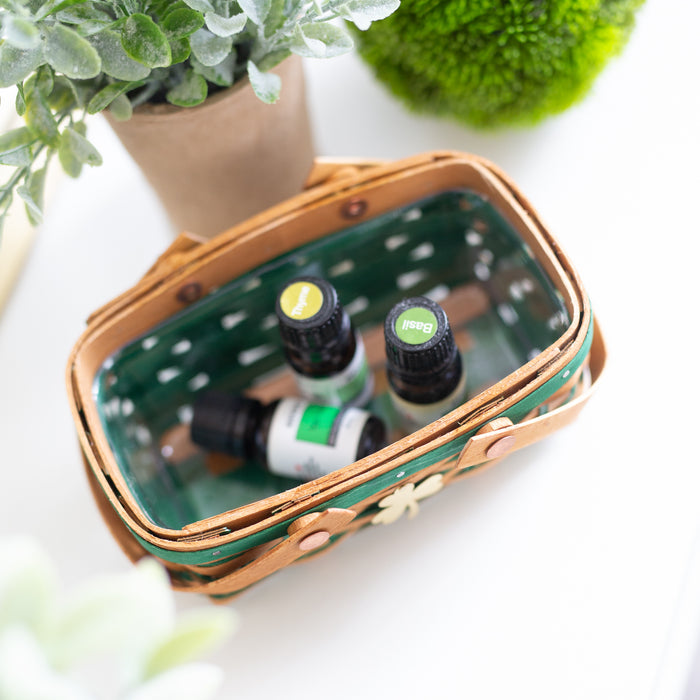 St. Patrick's Day Small Long Market Basket and Protector - Warm Brown and Shamrock Green