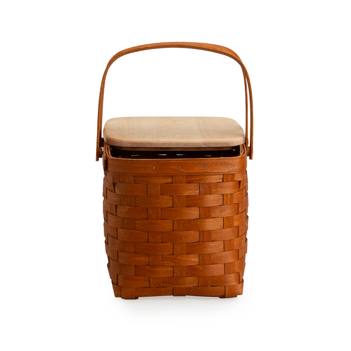 Mackinac Homestead Picnic Basket with Lid and Protectors - Warm Cinnamon-Basket Set-Woven Maple Basket-Longaberger