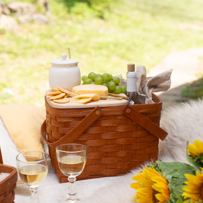 Mackinac Homestead Picnic Basket with Lid and Protectors - Warm Cinnamon-Basket Set-Woven Maple Basket-Longaberger