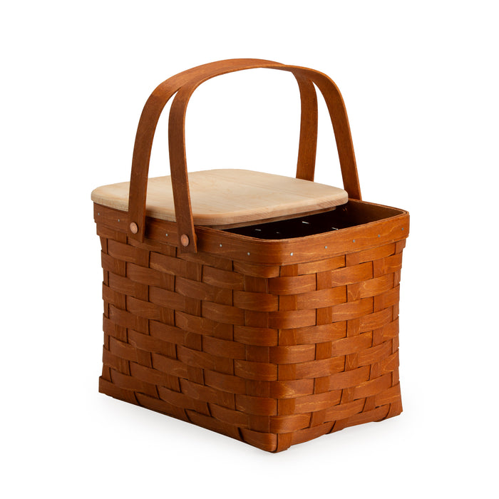 Mackinac Homestead Picnic Basket with Lid and Protectors - Warm Cinnamon-Basket Set-Woven Maple Basket-Longaberger