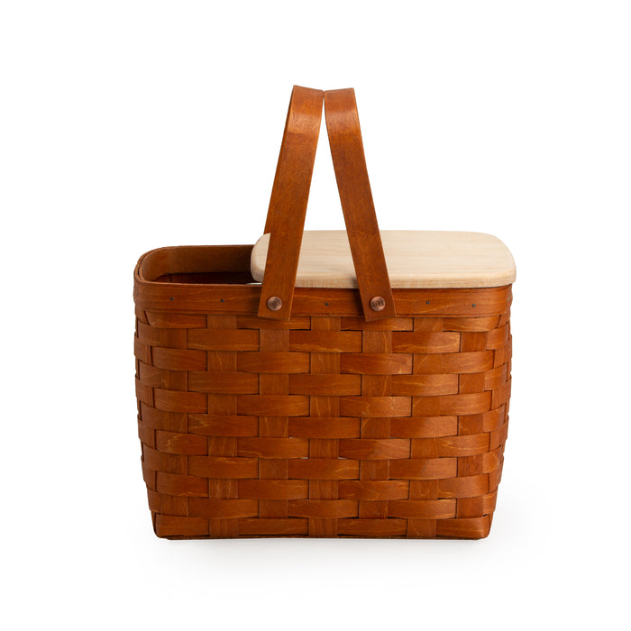 Mackinac Homestead Picnic Basket with Lid and Protectors - Warm Cinnamon-Basket Set-Woven Maple Basket-Longaberger