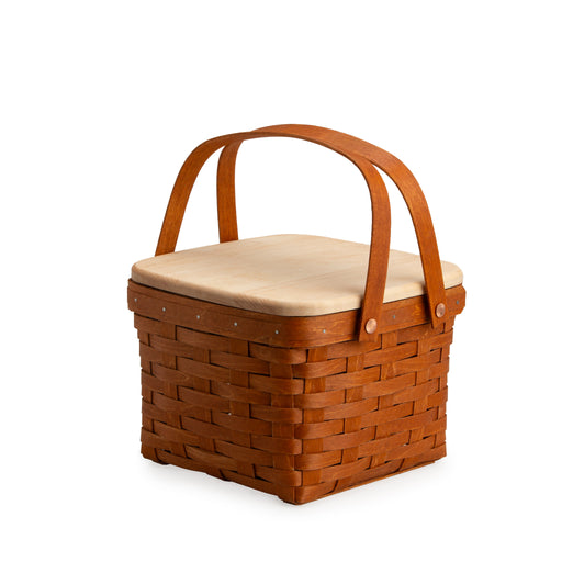 Mackinac Provision Picnic Basket with Lid and Protectors - Warm Cinnamon-Basket Set-Woven Maple Basket-Longaberger