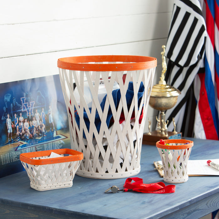 Basketball Small Tapered Rectangle Basket with Protector - Orange and White