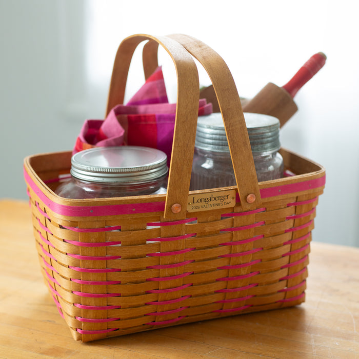 Collector's Valentine's Day Medium Heartland Market Basket with Protector - Pink