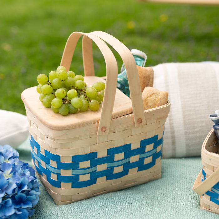 Spring Homestead Picnic Basket with Lid and Protectors - Blueberry