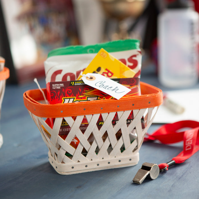 Basketball Small Tapered Rectangle Basket with Protector - Orange and White