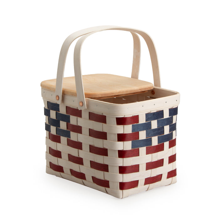 Americana Homestead Picnic Basket with Lid and Protectors - White