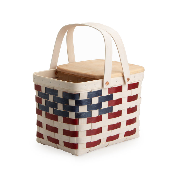 Americana Homestead Picnic Basket with Lid and Protectors - White