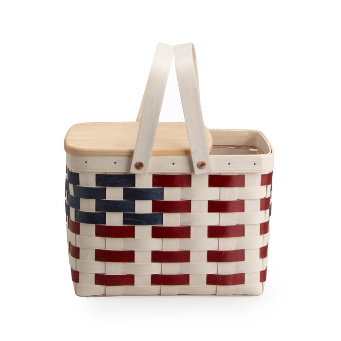 Americana Homestead Picnic Basket with Lid and Protectors - White