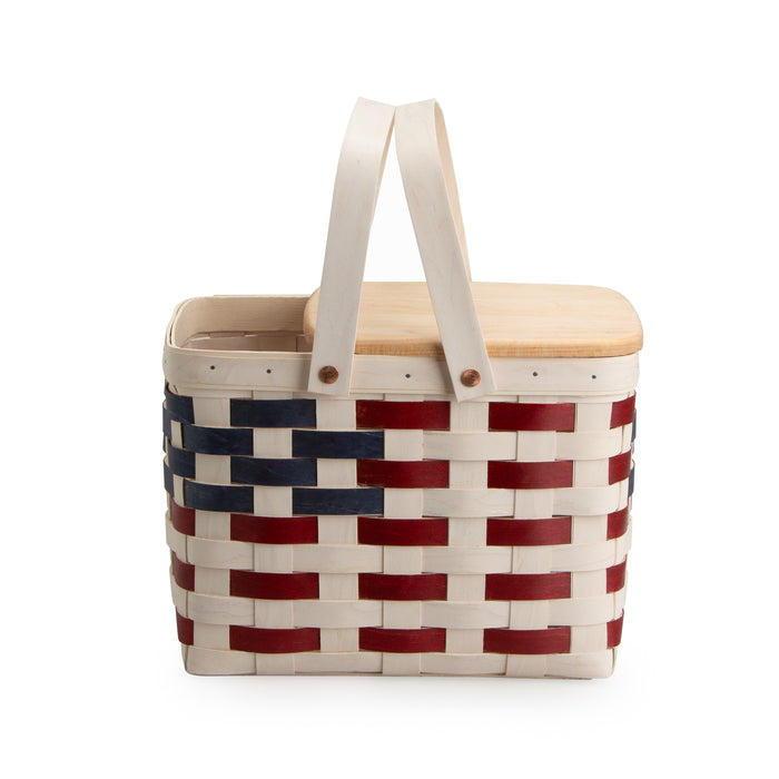 Americana Homestead Picnic Basket with Lid and Protectors - White