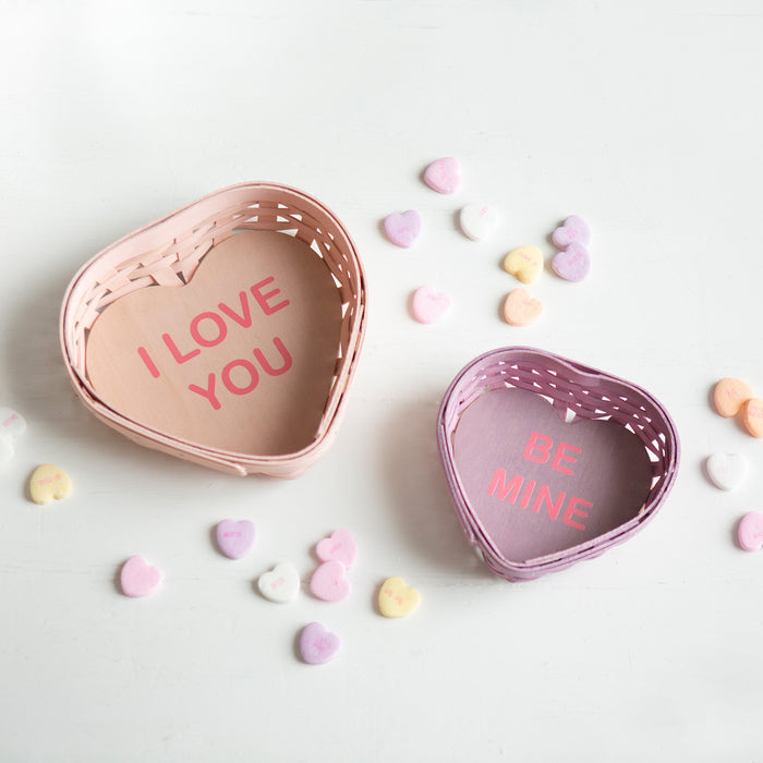 Medium and Small Candy Hearts Baskets with Conversation Hearts.