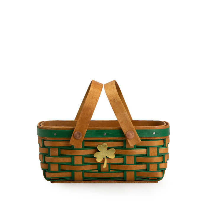 St. Patrick's Day Small Long Market Basket and Protector - Warm Brown and Shamrock Green