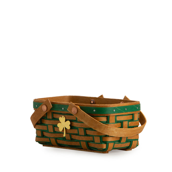 St. Patrick's Day Small Long Market Basket and Protector - Warm Brown and Shamrock Green