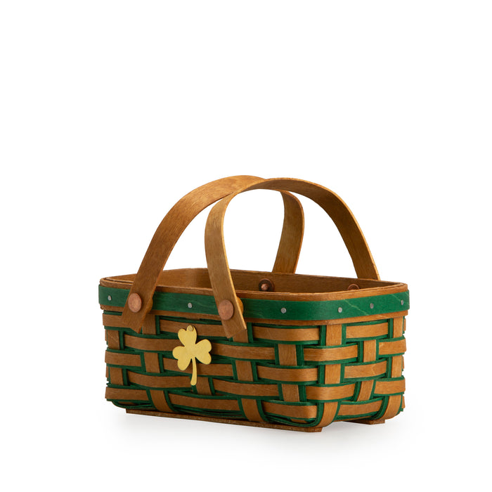 St. Patrick's Day Small Long Market Basket and Protector - Warm Brown and Shamrock Green