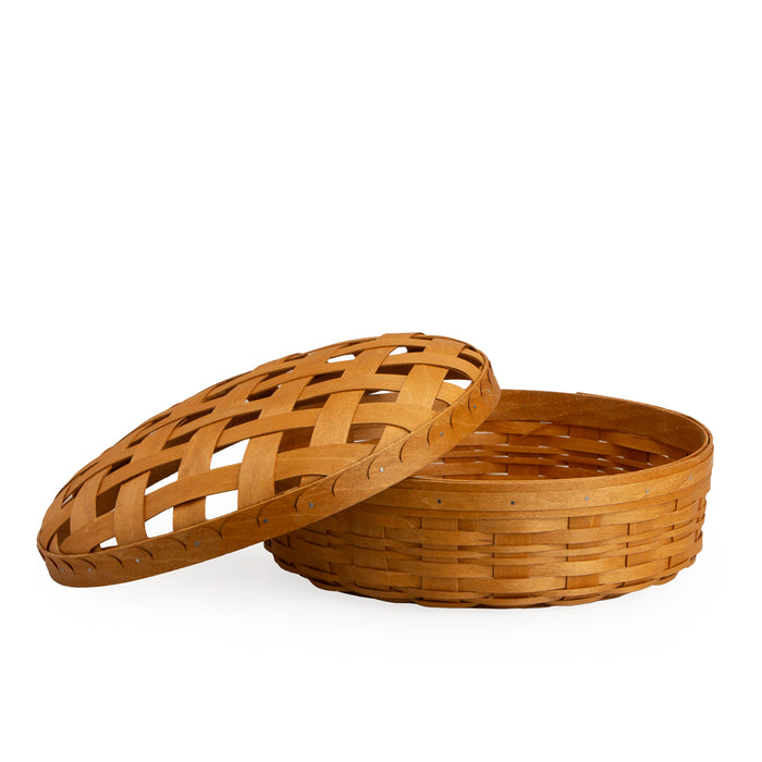 Pie Basket with Lid and Protector - Warm Brown-Basket Set-Woven Maple Basket-Longaberger
