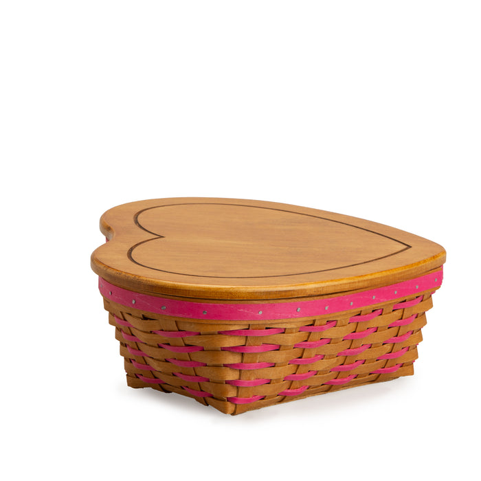 Valentine's Day Woven Heart Basket with Lid and Protector - Pink
