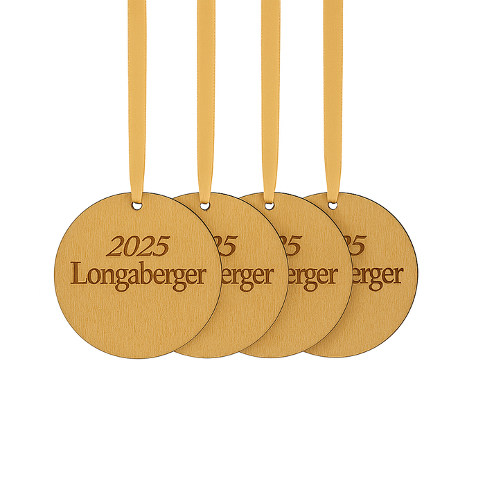 Christmas 4-Piece Wooden Ornament Set - "2025 Longaberger" Round