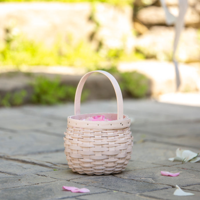 Small Flower Girl Basket - 1973 White holding petals.