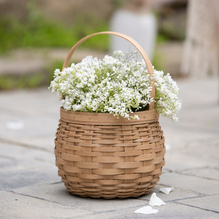 Medium Flower Girl Basket - Light Brown holding flowers.