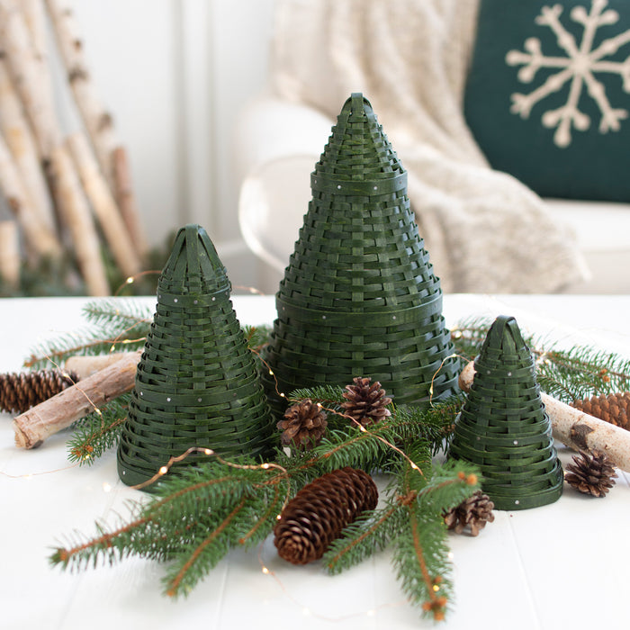 Woven Evergreen Tree Trio - Bold Green