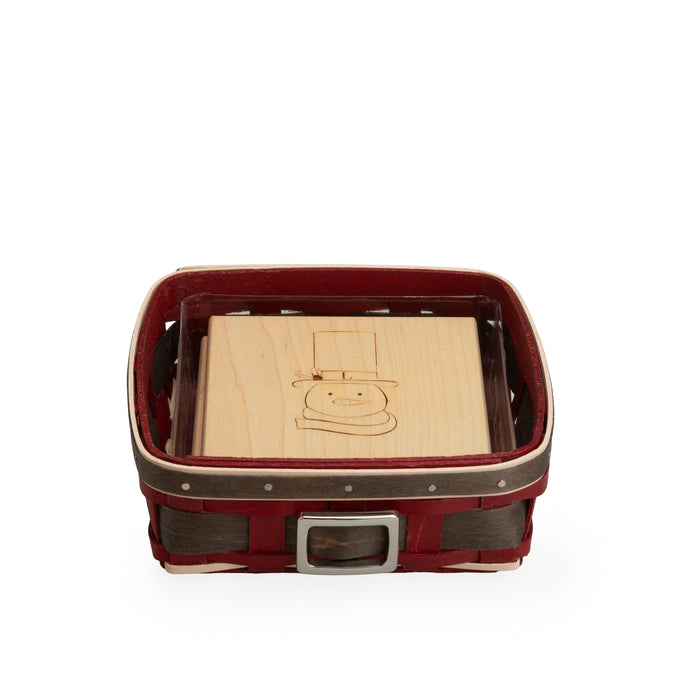 Santa Belly 6-Piece Coaster Basket Set - Snowman Coasters