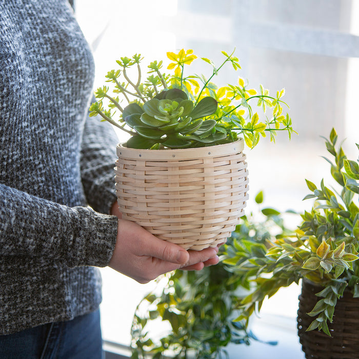 Small Round Nesting Storage Basket with Protector - Whitewashed-Basket Set-Woven Maple Basket-Longaberger
