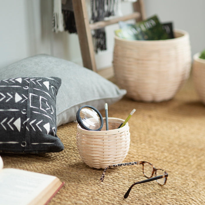 Small Round Nesting Storage Basket with Protector - Whitewashed-Basket Set-Woven Maple Basket-Longaberger