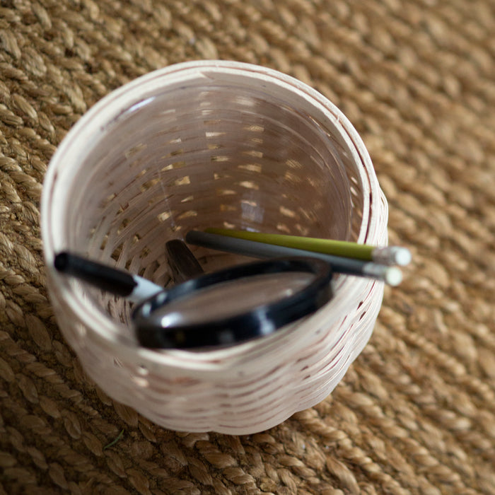 Small Round Nesting Storage Basket with Protector - Whitewashed-Basket Set-Woven Maple Basket-Longaberger