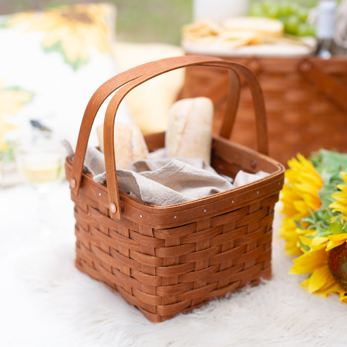 Mackinac Provision Picnic Basket with Lid and Protectors - Warm Cinnamon