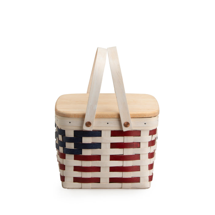 Americana Provision Picnic Basket with Lid and Protectors - White
