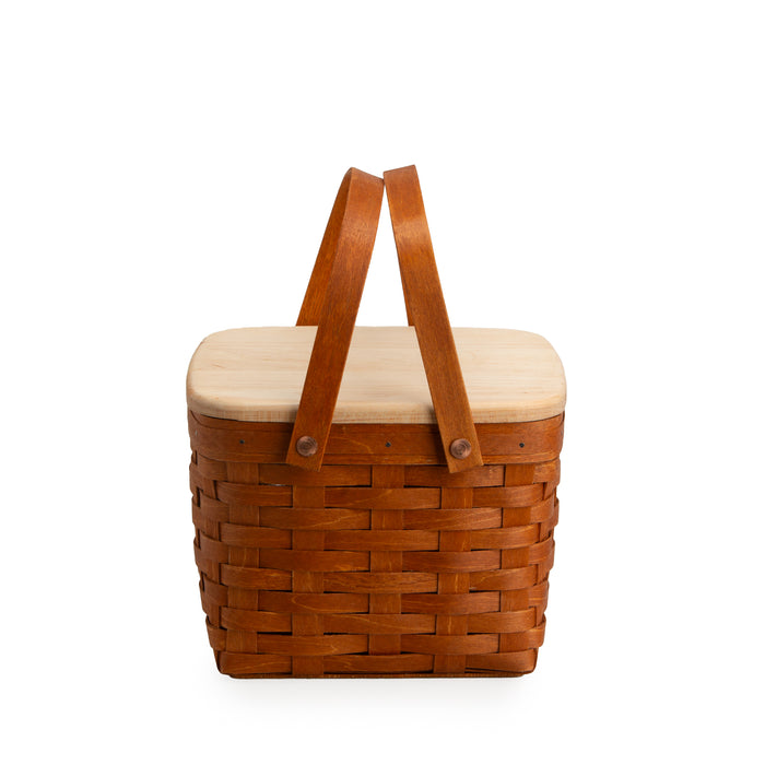 Mackinac Provision Picnic Basket with Lid and Protectors - Warm Cinnamon