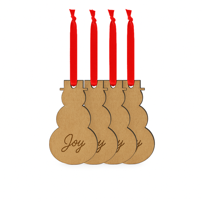 Christmas 4-Piece Wooden Ornament Set - "Joy" Snowman