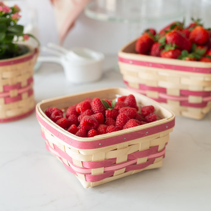 Spring Medium Berry Basket with Protector - Raspberry-Basket Set-Woven Maple Basket-Longaberger