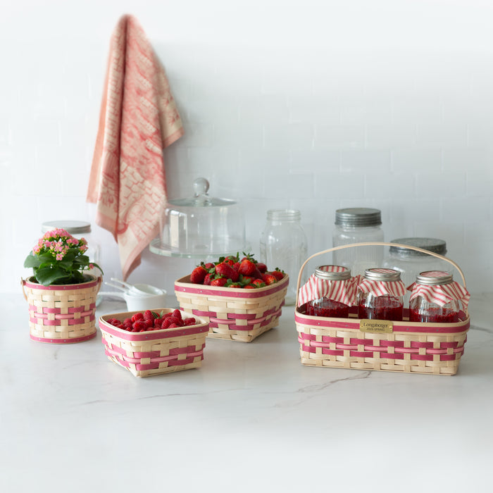 Spring Small Planter Basket with Protector - Raspberry-Basket Set-Woven Maple Basket-Longaberger