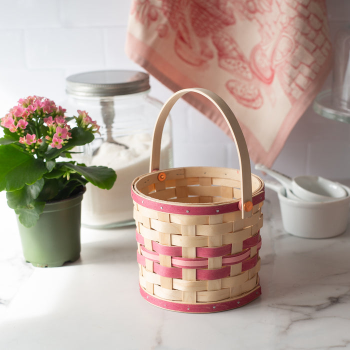 Spring Small Planter Basket with Protector - Raspberry-Basket Set-Woven Maple Basket-Longaberger