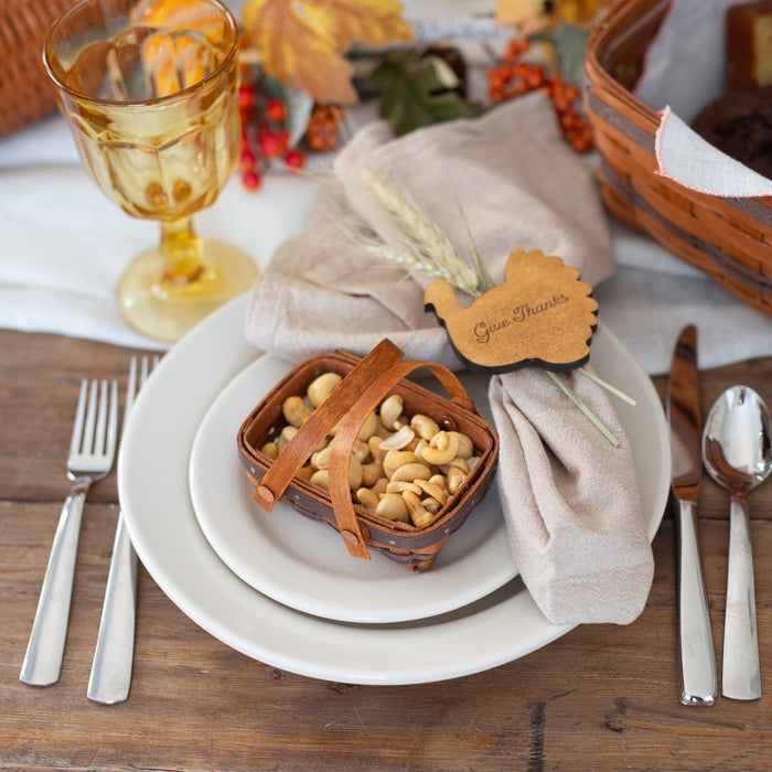 Thanksgiving 4-Piece Give Thanks Wooden Turkey Napkin Ring Set with Leather Loops