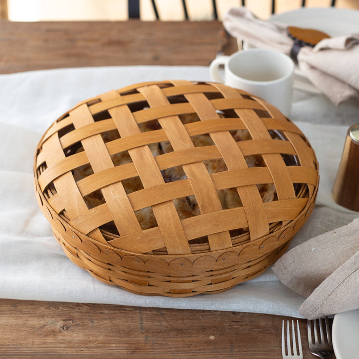 Thanksgiving Pie Basket with Lid and Protector - Warm Brown