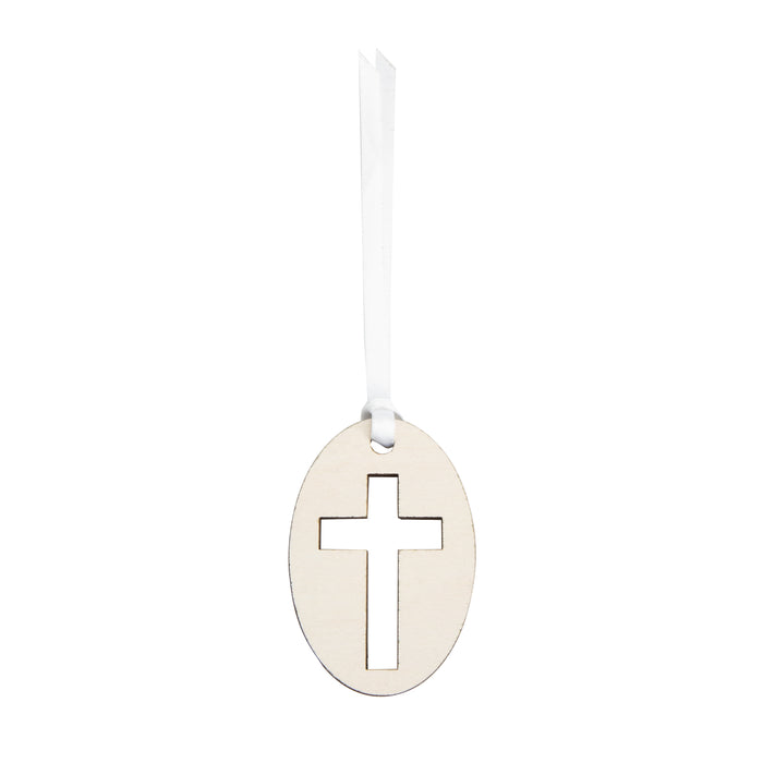 Easter Wooden Cross Cut-Out Tie-On - White