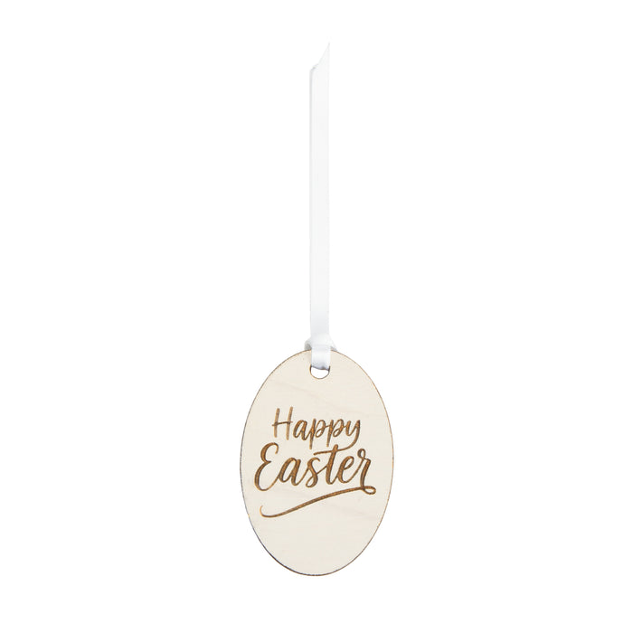 Easter Wooden "Happy Easter" Tie-On - White
