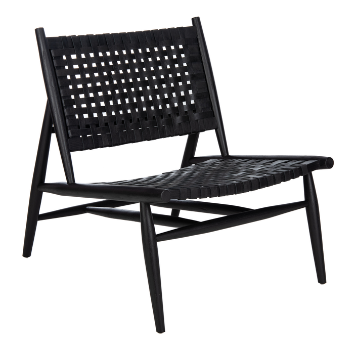 Black Soleil Leather Woven Accent Chair