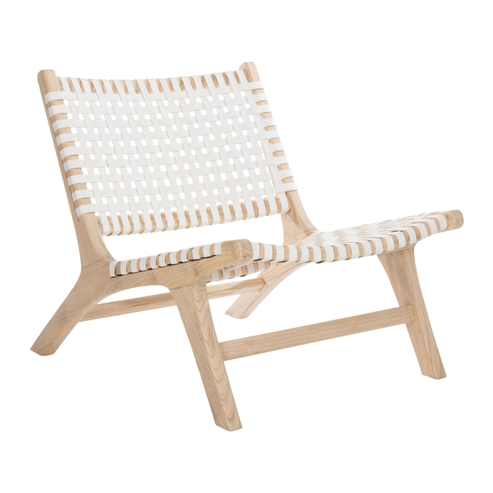 White & Natural Luna Leather Woven Accent Chair