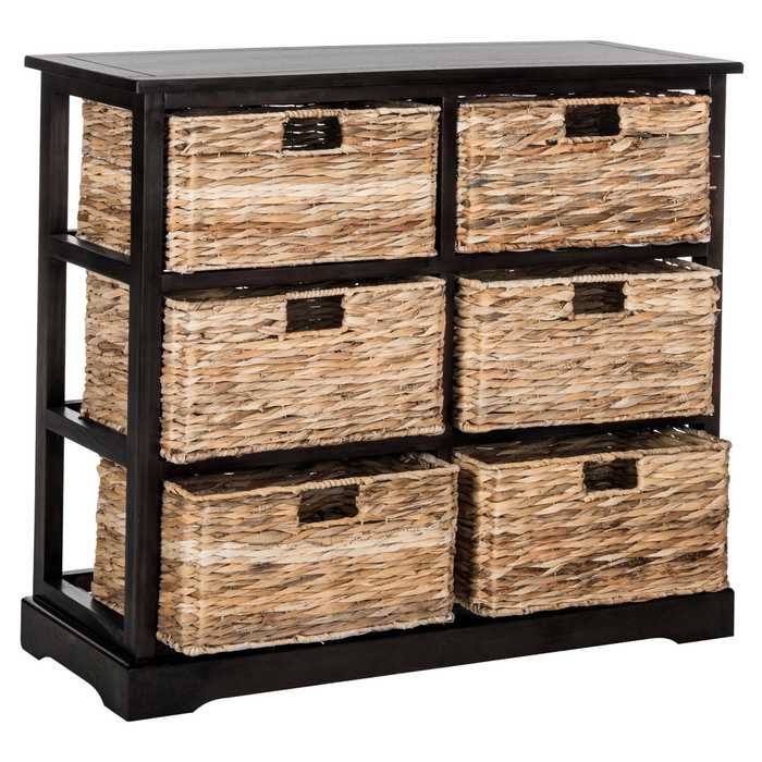 Distressed Black Keenan Storage Chest with Wicker Drawers