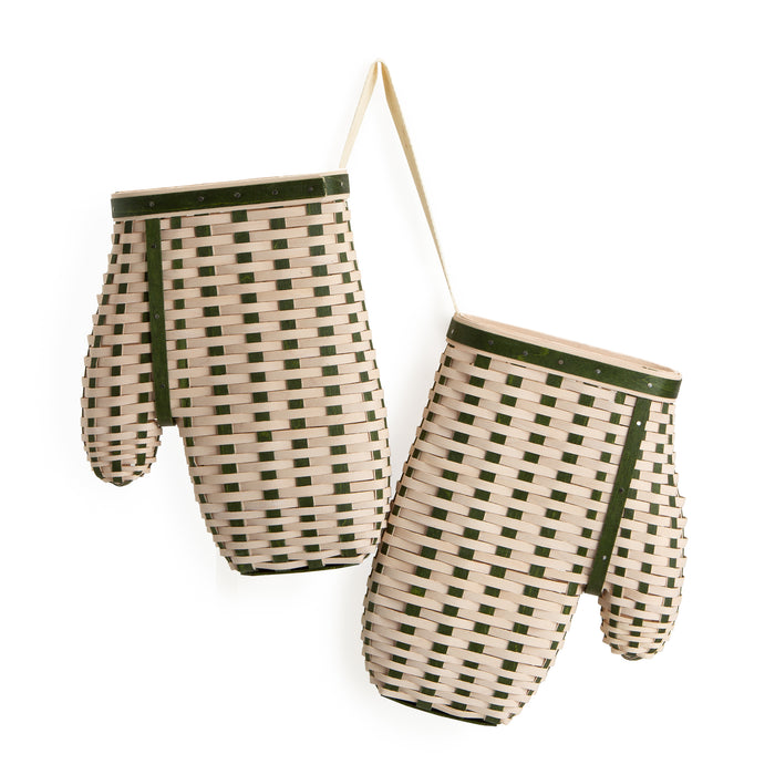 Pair of Mittens Basket - Green and White