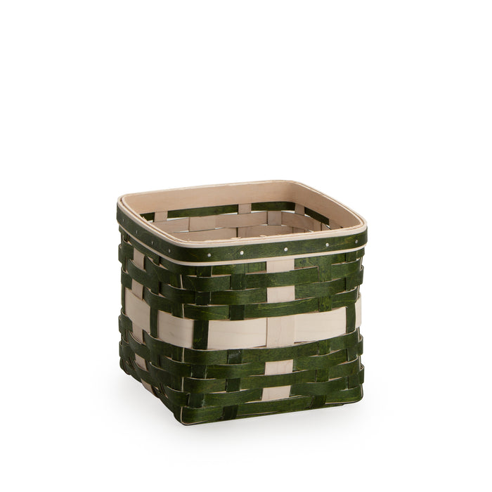Small Holiday Present Basket with Protector and Lid - Green and White