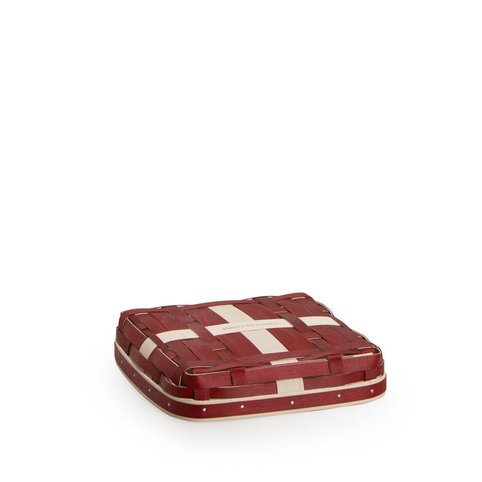 Small Holiday Present Basket with Protector and Lid - Bold Red and White