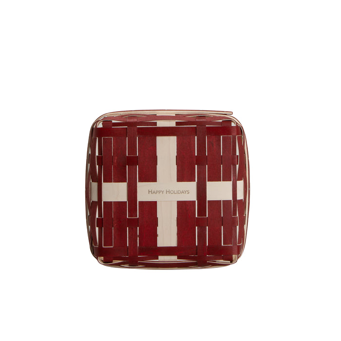 Small Holiday Present Basket with Protector and Lid - Bold Red and White