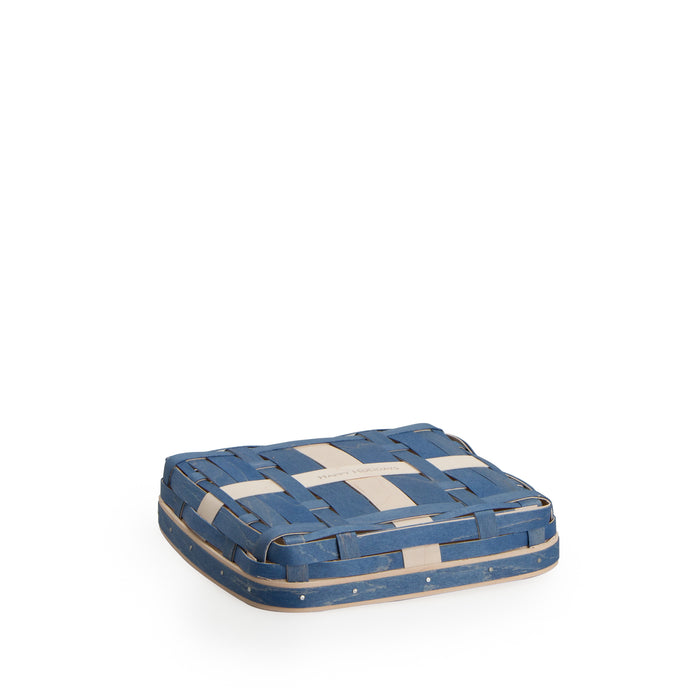 Small Holiday Present Basket Woven Lid - Blue & White