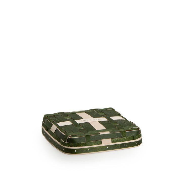Small Holiday Present Basket with Protector and Lid - Green and White