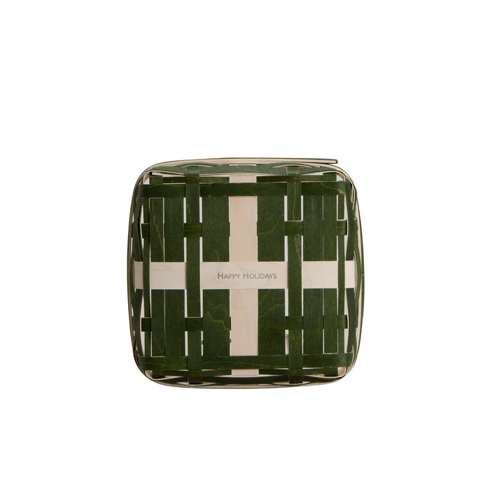Small Holiday Present Basket with Protector and Lid - Green and White